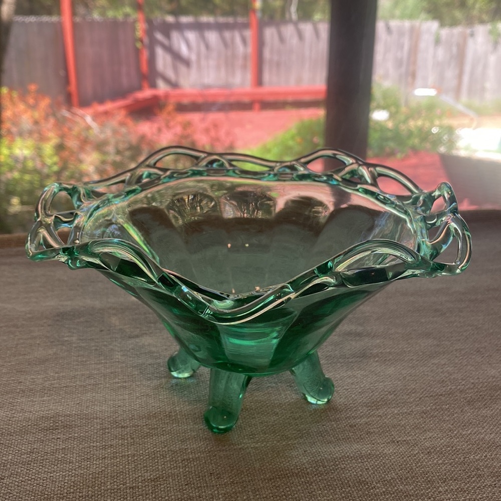 Imperial Lace Edge Green Footed Candy Dish